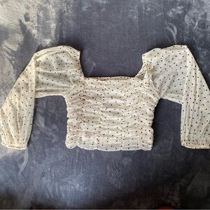 Bershka Cream Sheer Polka Dot Ruched Women's Crop Top Size Medium